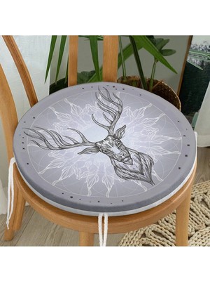 Rem Home Rengirenk Dekoratif Sandalye Minderi Gri Geometrik Yuvarlak 40 x 40 cm Mutfak Balkon Oturma Minderi
