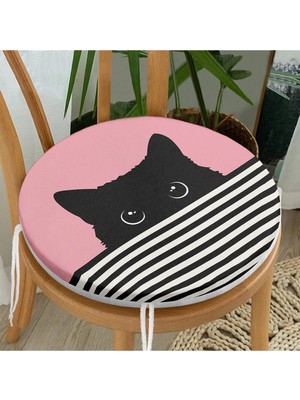Rem Home Rengirenk Dekoratif Sandalye Minderi Pembe Çizgili Yuvarlak 40 x 40 cm Mutfak Balkon Oturma Minderi