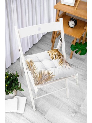 Rem Home Rengirenk Dekoratif Sandalye Minderi Beyaz Yaprak Bağcıklı 40 x 40 cm Mutfak Balkon Oturma Minderi