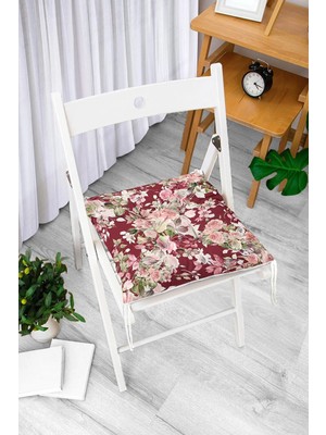 Rem Home Rengirenk Dekoratif Sandalye Minderi Beyaz Modern Bağcıklı 40 x 40 cm Mutfak Balkon Oturma Minderi