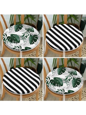 Rem Home Rengirenk Dekoratif Sandalye Minderi Beyaz Yaprak Yuvarlak 40 x 40 cm Mutfak Balkon Oturma Minderi