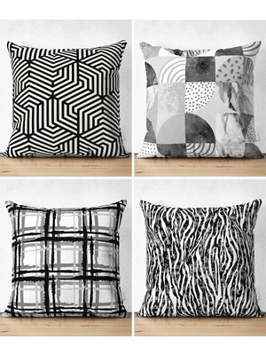 Rem Home Rengirenk Dekoratif Kırlent Kılıfı Beyaz Geometrik 43 x 43 cm Salon Koltuk Kanepe Yastık Kılıfı