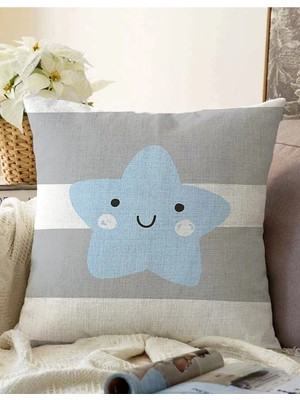 Rem Home Rengirenk Dekoratif Kırlent Kılıfı Gri Yıldız 43 x 43 cm Salon Koltuk Kanepe Yastık Kılıfı