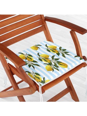 Rem Home Rengirenk Dekoratif Sandalye Minderi Mavi Çizgili 40 x 40 cm Mutfak Balkon Oturma Minderi