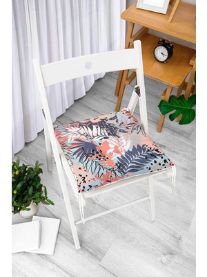 Rem Home Rengirenk Dekoratif Sandalye Minderi Beyaz Yaprak Bağcıklı 40 x 40 cm Mutfak Balkon Oturma Minderi