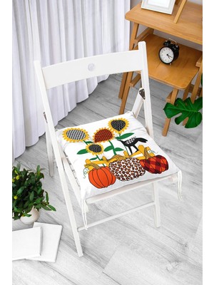 Rem Home Rengirenk Dekoratif Sandalye Minderi Beyaz Ekose Bağcıklı 40 x 40 cm Mutfak Balkon Oturma Minderi