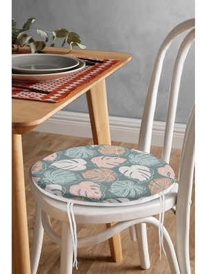 Rem Home Rengirenk Dekoratif Sandalye Minderi Yaprak Yuvarlak 40 x 40 cm Mutfak Balkon Oturma Minderi