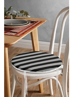 Rem Home Rengirenk Dekoratif Sandalye Minderi Siyah Düz Yuvarlak 40 x 40 cm Mutfak Balkon Oturma Minderi