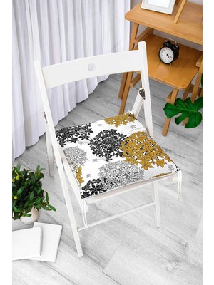 Rem Home Rengirenk Dekoratif Sandalye Minderi Beyaz Modern Bağcıklı 40 x 40 cm Mutfak Balkon Oturma Minderi