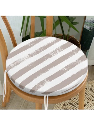 Rem Home Rengirenk Dekoratif Sandalye Minderi Siyah Çizgili Yuvarlak 40 x 40 cm Mutfak Balkon Oturma Minderi
