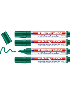 260 Beyaz Yazı Tahtası Kalemi, Yeşil, 4'lü Set, Yuvarlak Uç 1,5-3 mm