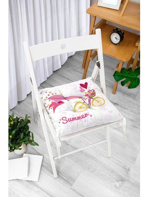 Rem Home Rengirenk Dekoratif Sandalye Minderi Beyaz Modern Bağcıklı 40 x 40 cm Mutfak Balkon Oturma Minderi