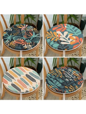 Rem Home Rengirenk Dekoratif Sandalye Minderi Sarı Yaprak Yuvarlak 40 x 40 cm Mutfak Balkon Oturma Minderi