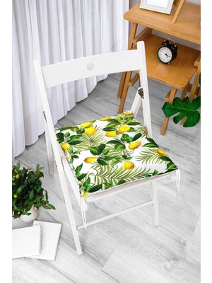 Rem Home Rengirenk Dekoratif Sandalye Minderi Beyaz Yaprak Bağcıklı 40 x 40 cm Mutfak Balkon Oturma Minderi