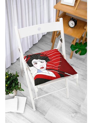 Rem Home Rengirenk Dekoratif Sandalye Minderi Beyaz Hayvan Bağcıklı 40 x 40 cm Mutfak Balkon Oturma Minderi
