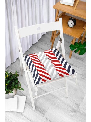 Rem Home Rengirenk Dekoratif Sandalye Minderi Beyaz Geometrik Bağcıklı 40 x 40 cm Mutfak Balkon Oturma Minderi