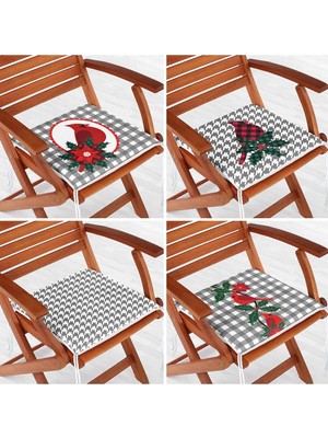 Rem Home Rengirenk Dekoratif Sandalye Minderi Gri Ekose 40 x 40 cm Mutfak Balkon Oturma Minderi