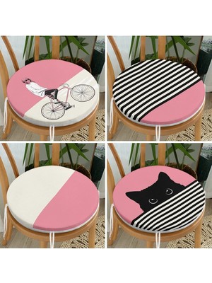 Rem Home Rengirenk Dekoratif Sandalye Minderi Pembe Yuvarlak 40 x 40 cm Mutfak Balkon Oturma Minderi