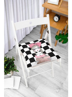 Rem Home Rengirenk Dekoratif Sandalye Minderi Beyaz Modern Bağcıklı 40 x 40 cm Mutfak Balkon Oturma Minderi