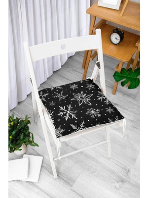Rem Home Rengirenk Dekoratif Sandalye Minderi Beyaz Modern Bağcıklı 40 x 40 cm Mutfak Balkon Oturma Minderi