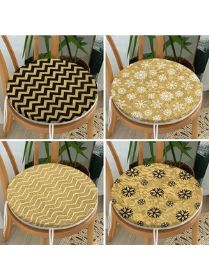 Rem Home Rengirenk Dekoratif Sandalye Minderi Sarı Modern Yuvarlak 40 x 40 cm Mutfak Balkon Oturma Minderi