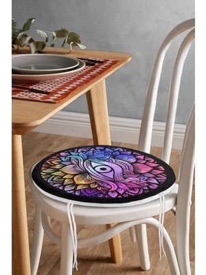 Rem Home Rengirenk Dekoratif Sandalye Minderi Siyah Yuvarlak 40 x 40 cm Mutfak Balkon Oturma Minderi