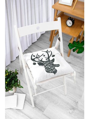 Rem Home Rengirenk Dekoratif Sandalye Minderi Beyaz Hayvan Bağcıklı 40 x 40 cm Mutfak Balkon Oturma Minderi