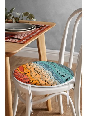 Rem Home Rengirenk Dekoratif Sandalye Minderi Sarı Etnik Yuvarlak 40 x 40 cm Mutfak Balkon Oturma Minderi