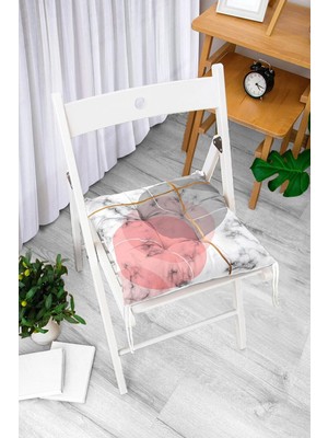 Rem Home Rengirenk Dekoratif Sandalye Minderi Beyaz Geometrik Bağcıklı 40 x 40 cm Mutfak Balkon Oturma Minderi