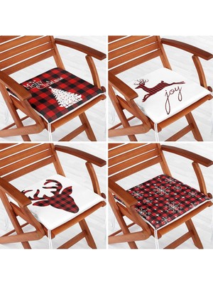 Rem Home Rengirenk Dekoratif Sandalye Minderi Ekose 40 x 40 cm Mutfak Balkon Oturma Minderi