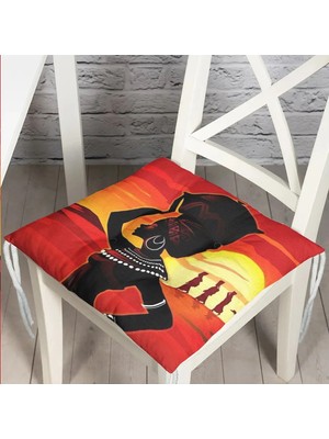 Rem Home Rengirenk Dekoratif Sandalye Minderi Beyaz Etnik Bağcıklı 40 x 40 cm Mutfak Balkon Oturma Minderi