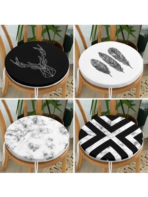 Rem Home Rengirenk Dekoratif Sandalye Minderi Beyaz Yuvarlak 40 x 40 cm Mutfak Balkon Oturma Minderi