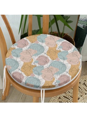 Rem Home Rengirenk Dekoratif Sandalye Minderi Mavi Puantiye Yuvarlak 40 x 40 cm Mutfak Balkon Oturma Minderi