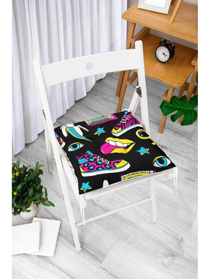 Rem Home Rengirenk Dekoratif Sandalye Minderi Beyaz Modern Bağcıklı 40 x 40 cm Mutfak Balkon Oturma Minderi