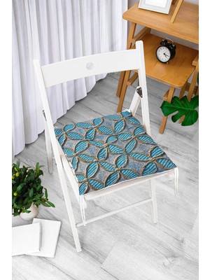 Rem Home Rengirenk Dekoratif Sandalye Minderi Beyaz Geometrik Bağcıklı 40 x 40 cm Mutfak Balkon Oturma Minderi