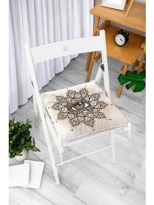 Rem Home Rengirenk Dekoratif Sandalye Minderi Beyaz Hayvan Bağcıklı 40 x 40 cm Mutfak Balkon Oturma Minderi