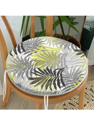 Rem Home Rengirenk Dekoratif Sandalye Minderi Sarı Yaprak Yuvarlak 40 x 40 cm Mutfak Balkon Oturma Minderi