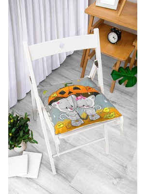 Rem Home Rengirenk Dekoratif Sandalye Minderi Beyaz Hayvan Bağcıklı 40 x 40 cm Mutfak Balkon Oturma Minderi