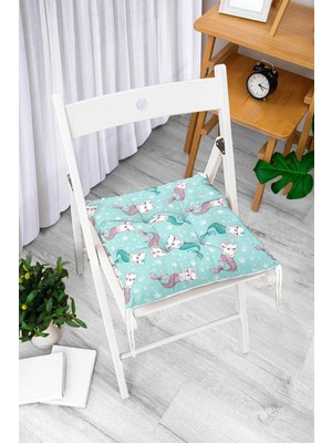 Rem Home Rengirenk Dekoratif Sandalye Minderi Beyaz Modern Bağcıklı 40 x 40 cm Mutfak Balkon Oturma Minderi
