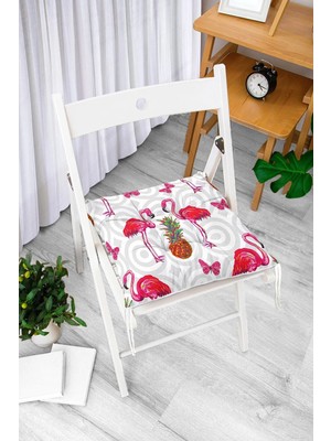Rem Home Rengirenk Dekoratif Sandalye Minderi Beyaz Hayvan Kare Bağcıklı 40 x 40 cm Mutfak Balkon Oturma Minderi