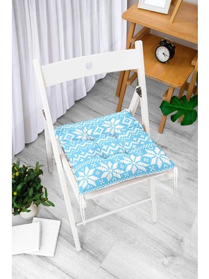 Rem Home Rengirenk Dekoratif Sandalye Minderi Beyaz Modern Bağcıklı 40 x 40 cm Mutfak Balkon Oturma Minderi