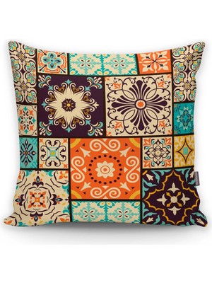 Rem Home Rengirenk Dekoratif Kırlent Kılıfı Etnik 43 x 43 cm Salon Koltuk Kanepe Yastık Kılıfı