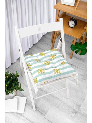 Rem Home Rengirenk Dekoratif Sandalye Minderi Beyaz Çizgili Bağcıklı 40 x 40 cm Mutfak Balkon Oturma Minderi