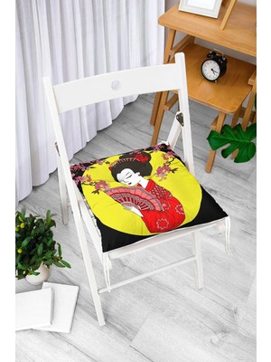 Rem Home Rengirenk Dekoratif Sandalye Minderi Beyaz Modern Bağcıklı 40 x 40 cm Mutfak Balkon Oturma Minderi