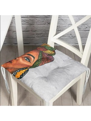Rem Home Rengirenk Dekoratif Sandalye Minderi Beyaz Etnik Bağcıklı 40 x 40 cm Mutfak Balkon Oturma Minderi