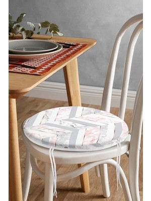 Rem Home Rengirenk Dekoratif Sandalye Minderi Sarı Geometrik Yuvarlak 40 x 40 cm Mutfak Balkon Oturma Minderi