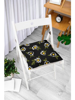 Rem Home Rengirenk Dekoratif Sandalye Minderi Beyaz Modern Bağcıklı 40 x 40 cm Mutfak Balkon Oturma Minderi