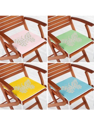 Rem Home Rengirenk Dekoratif Sandalye Minderi Sarı 40 x 40 cm Mutfak Balkon Oturma Minderi