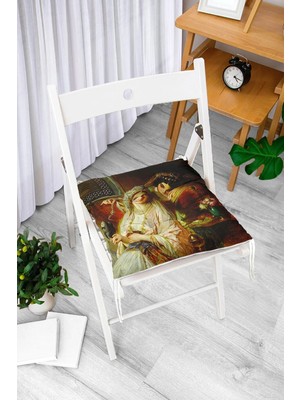 Rem Home Rengirenk Dekoratif Sandalye Minderi Beyaz Modern Bağcıklı 40 x 40 cm Mutfak Balkon Oturma Minderi