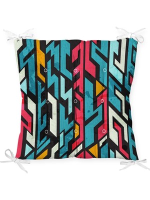 Rem Home Rengirenk Dekoratif Sandalye Minderi Beyaz Geometrik 40 x 40 cm Mutfak Balkon Oturma Minderi